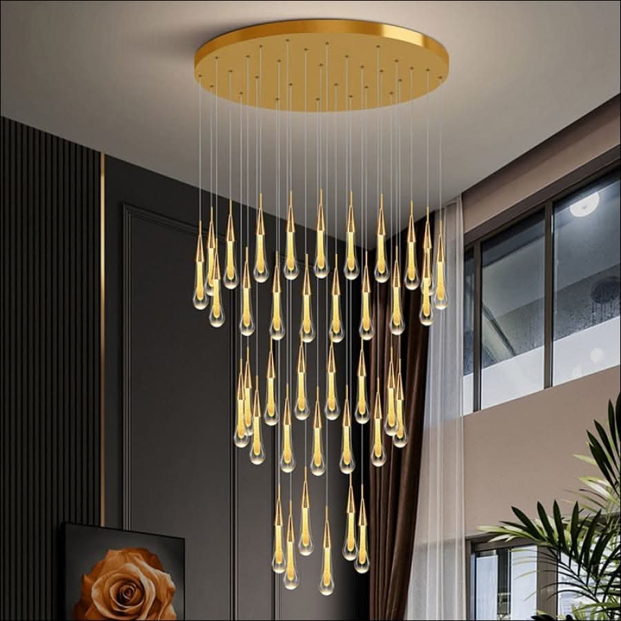 Chandelier - Golden Rain Drop Crystal Chandelier - hausgem