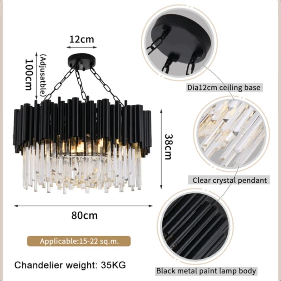 Chandelier - Kayden - Round Black Crystal LED Chandelier - hausgem