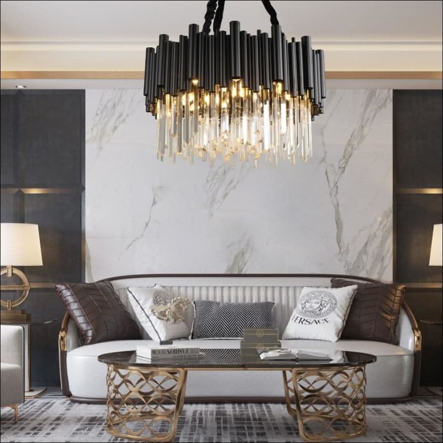 Chandelier - Kayden - Round Black Crystal LED Chandelier - hausgem