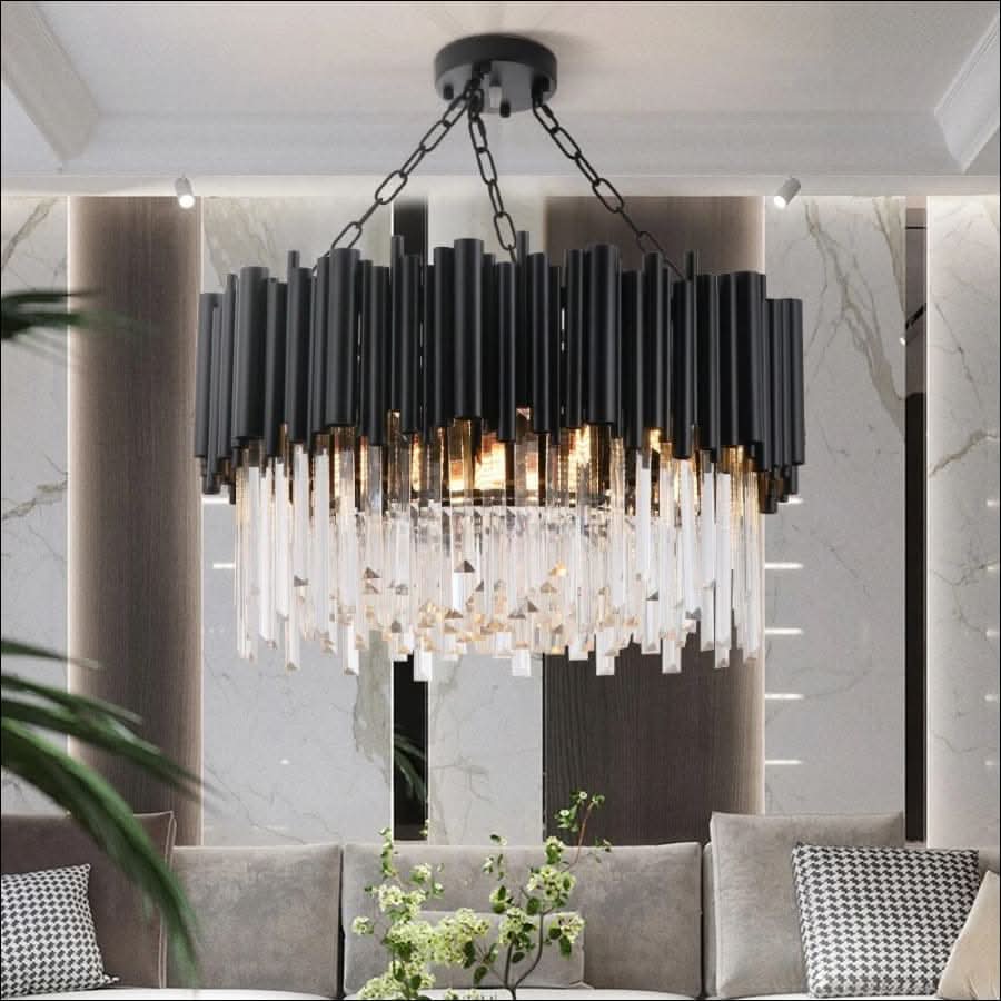 Chandelier - Kayden - Round Black Crystal LED Chandelier - hausgem