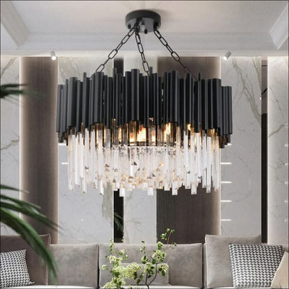 Chandelier - Kayden - Round Black Crystal LED Chandelier - hausgem