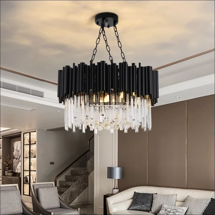 Chandelier - Kayden - Round Black Crystal LED Chandelier - hausgem