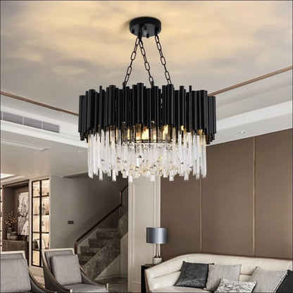 Chandelier - Kayden - Round Black Crystal LED Chandelier - hausgem