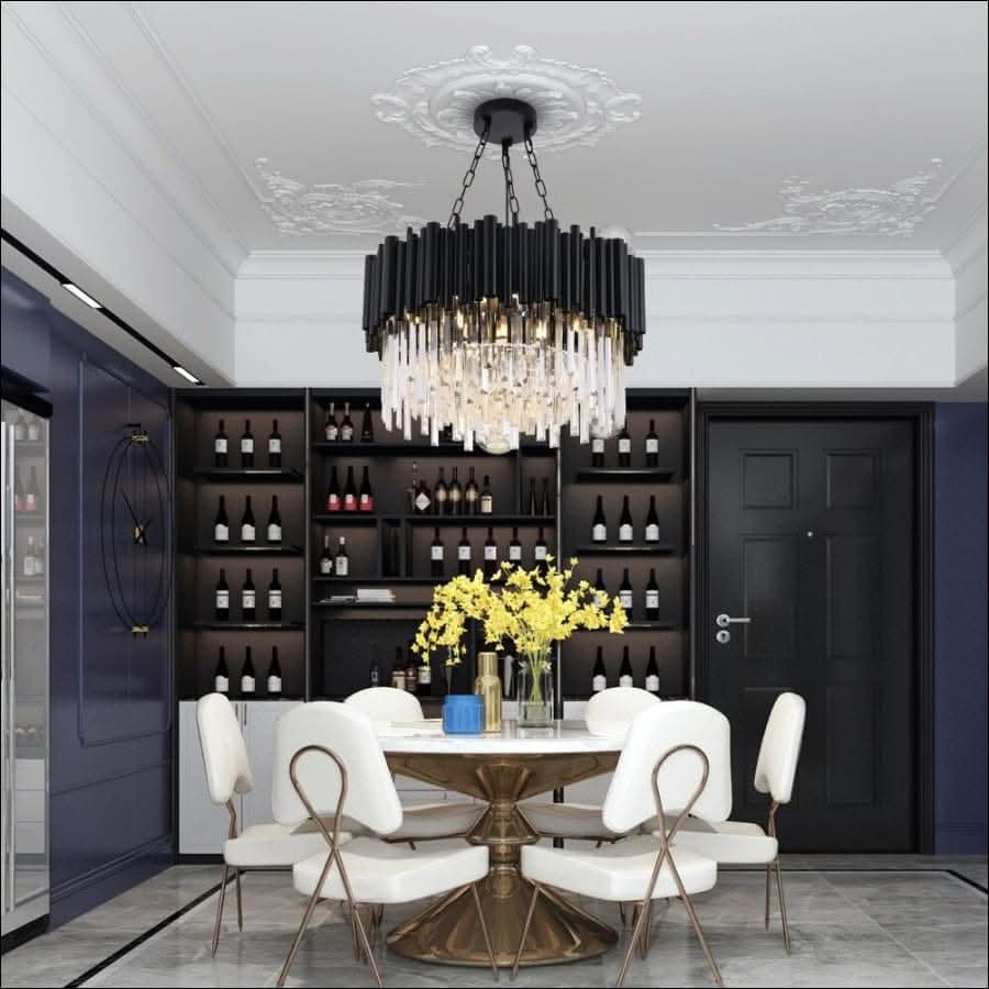 Chandelier - Kayden - Round Black Crystal LED Chandelier - hausgem