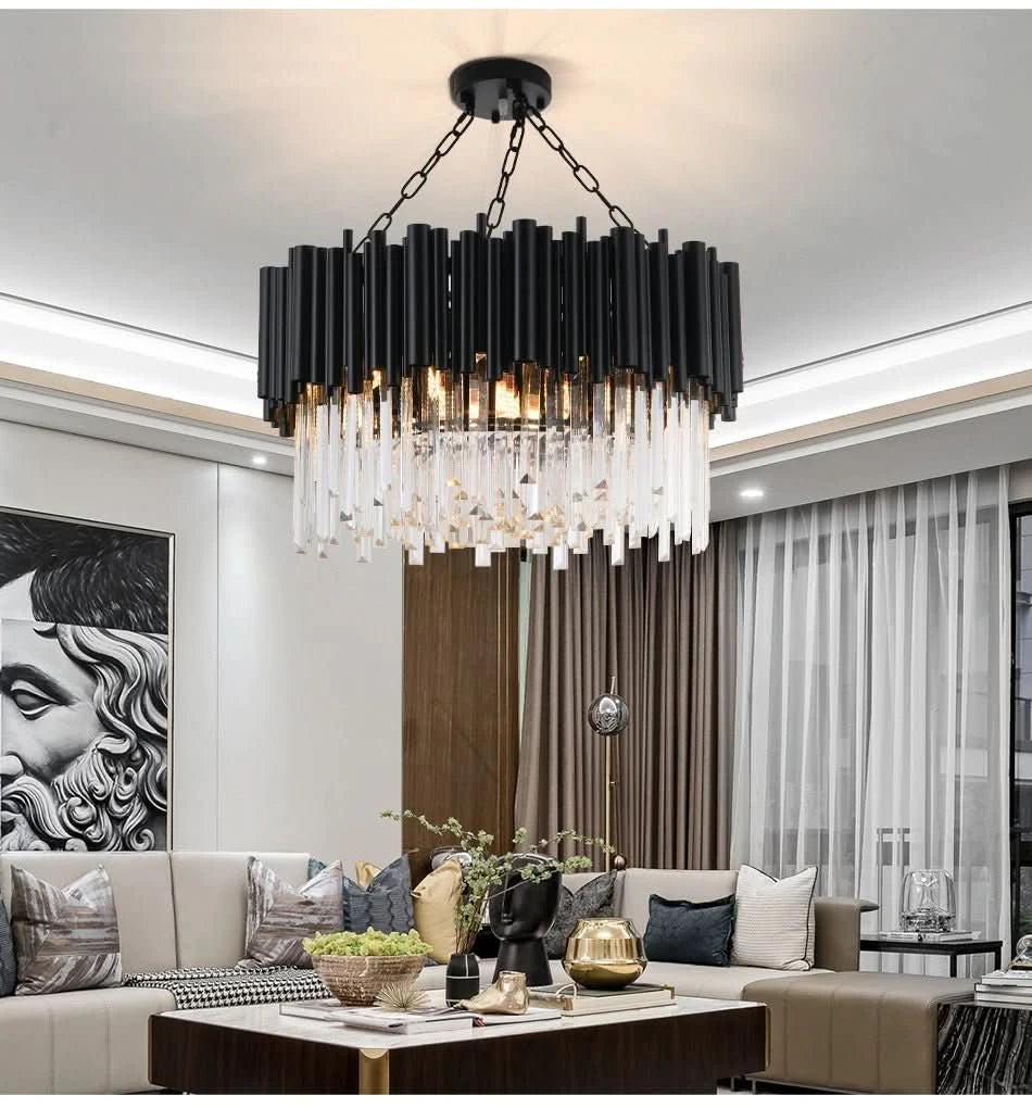 Chandelier - Kayden - Round Black Crystal LED Chandelier - hausgem