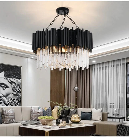 Chandelier - Kayden - Round Black Crystal LED Chandelier - hausgem