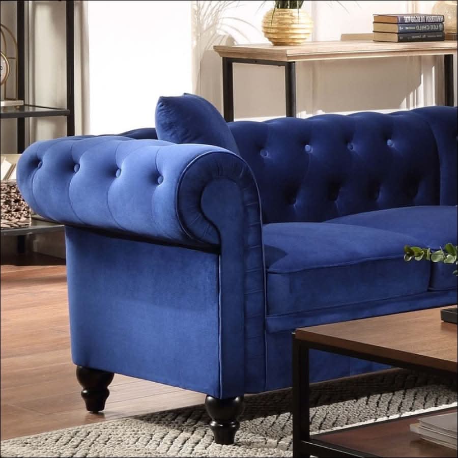 sofa - Modern Blue Velvet, Chesterfield Tufted Plush Sectional Couch - hausgem