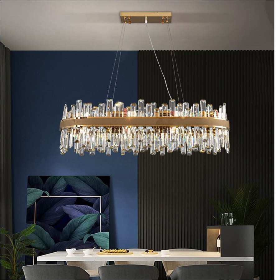 Modern Kitchen Island Crystal Chandelier Luxury Dining Room