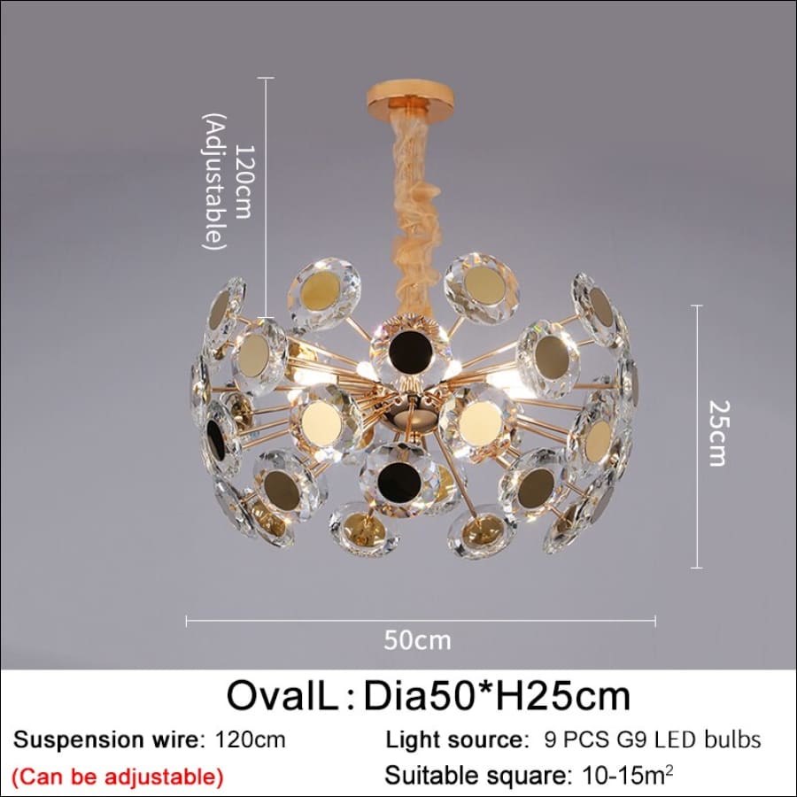 Crystal Nova Chandelier LED - crystal chandelier, bedroom chandelier, dining room chandelier, kitchen chandelier, living room chandelier, modern chandelier, unique chandelier - hausgem - united states - gold - measurement