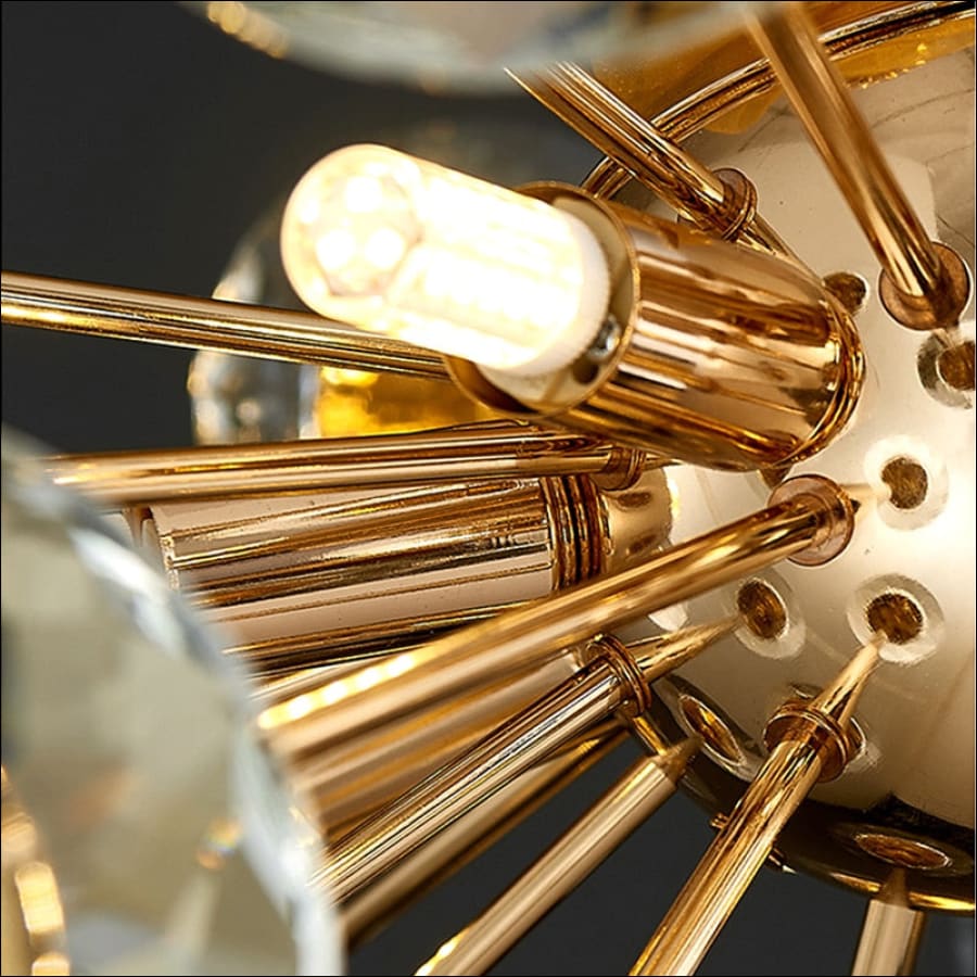 Crystal Nova Chandelier LED - crystal chandelier, bedroom chandelier, dining room chandelier, kitchen chandelier, living room chandelier, modern chandelier, unique chandelier - hausgem - united states - gold - close up of light bulb