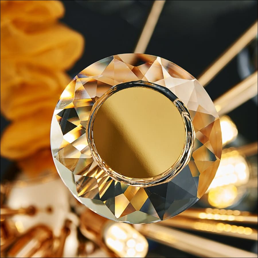 Crystal Nova Chandelier LED - crystal chandelier, bedroom chandelier, dining room chandelier, kitchen chandelier, living room chandelier, modern chandelier, unique chandelier - hausgem - united states - gold - close up of crystal detail