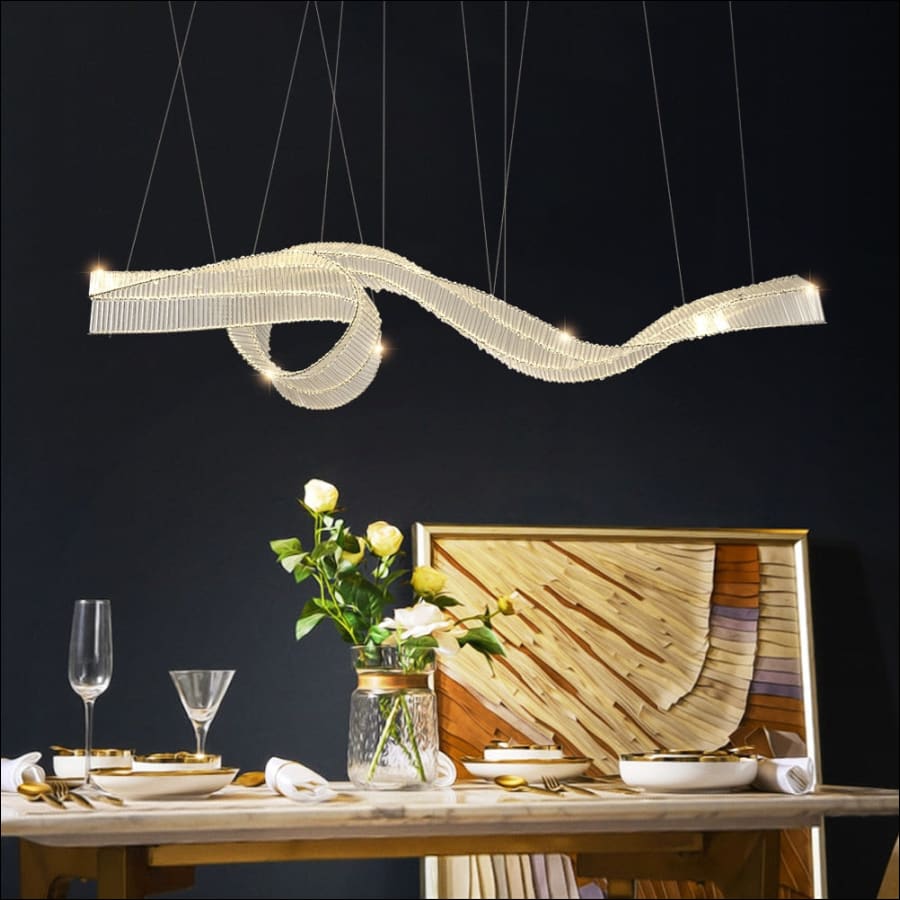 Modern Led Pendant Light Ribbon Design Luxury Island Glass