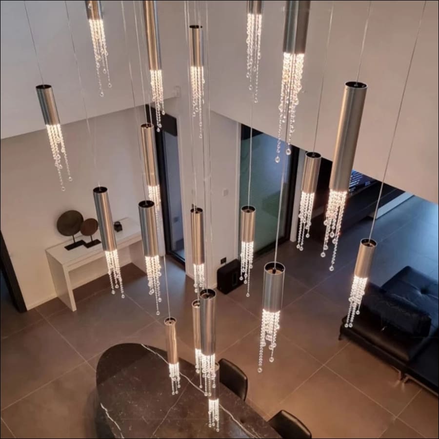Modern long stair chandelier chrome led chain home decor