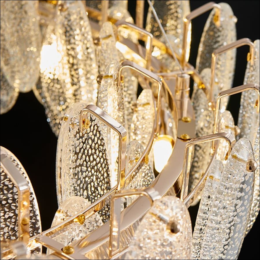 Modern Rectangle Crystal Chandelier Lighting for Living Room - speckled glass - hausgem - united states - dining room chandelier - close up view of crystal and hardware