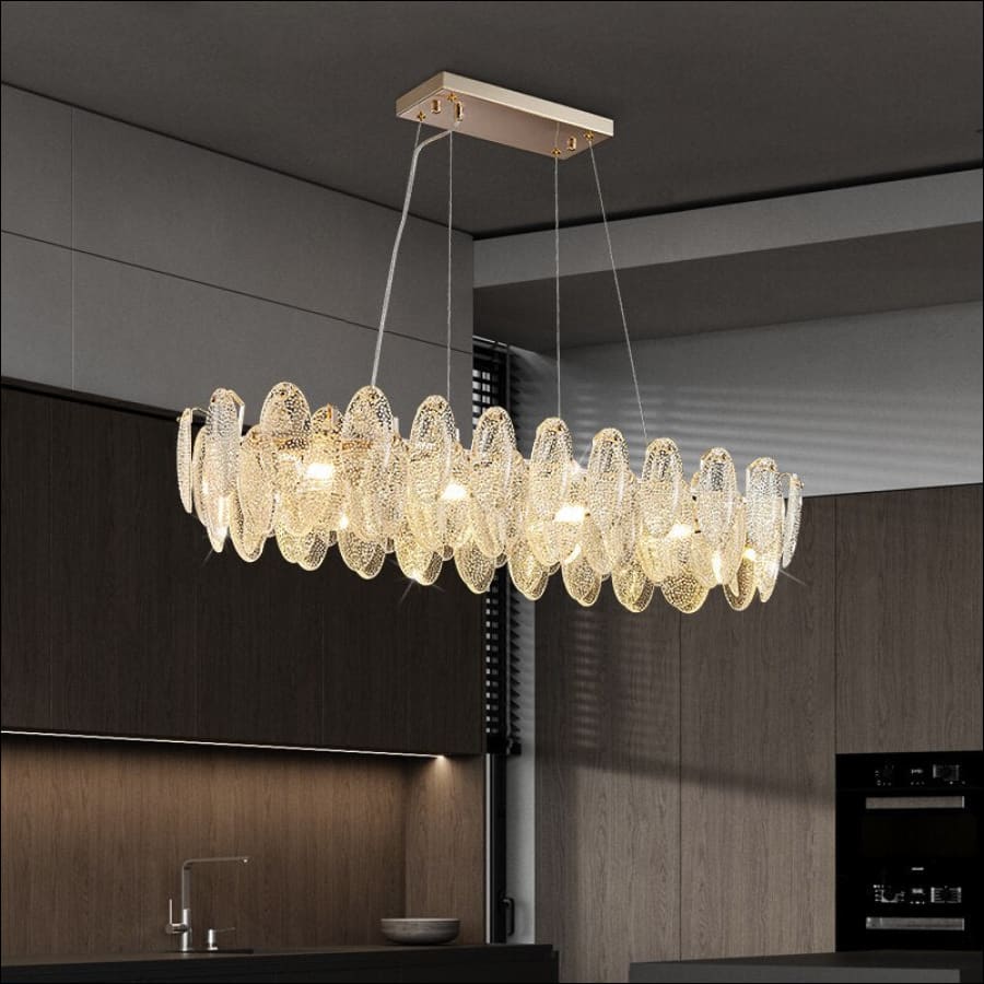 Modern Rectangle Crystal Chandelier Lighting for Living Room - speckled textured glass - hausgem - united states - dining room chandelier - unique chandelier - fancy chandelier