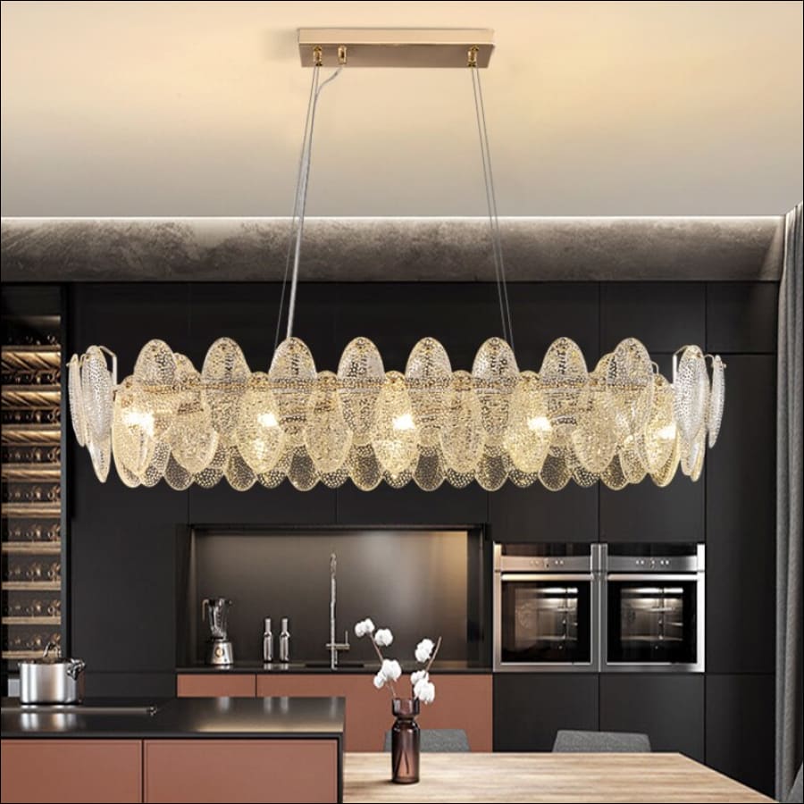 Modern Rectangle Crystal Chandelier Lighting for Living Room - speckled textured glass - hausgem - united states - dining room chandelier - unique chandelier - fancy chandelier
