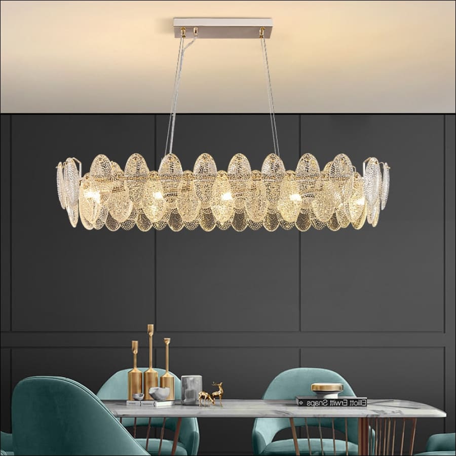Modern Rectangle Crystal Chandelier Lighting for Living Room - speckled texture glass - hausgem - united states - dining room chandelier