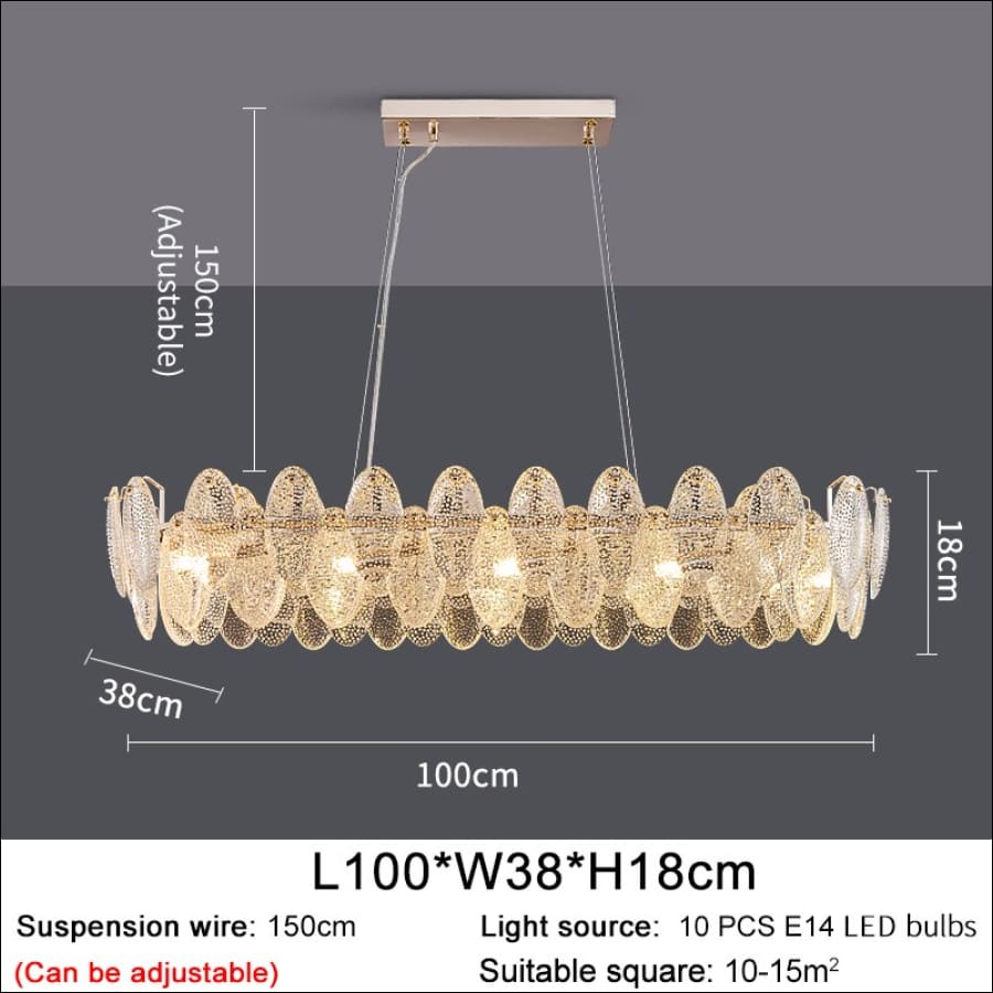Modern Rectangle Crystal Chandelier Lighting for Living Room - speckled textured glass - hausgem - united states - dining room chandelier - unique chandelier - fancy chandelier - measurements in cm