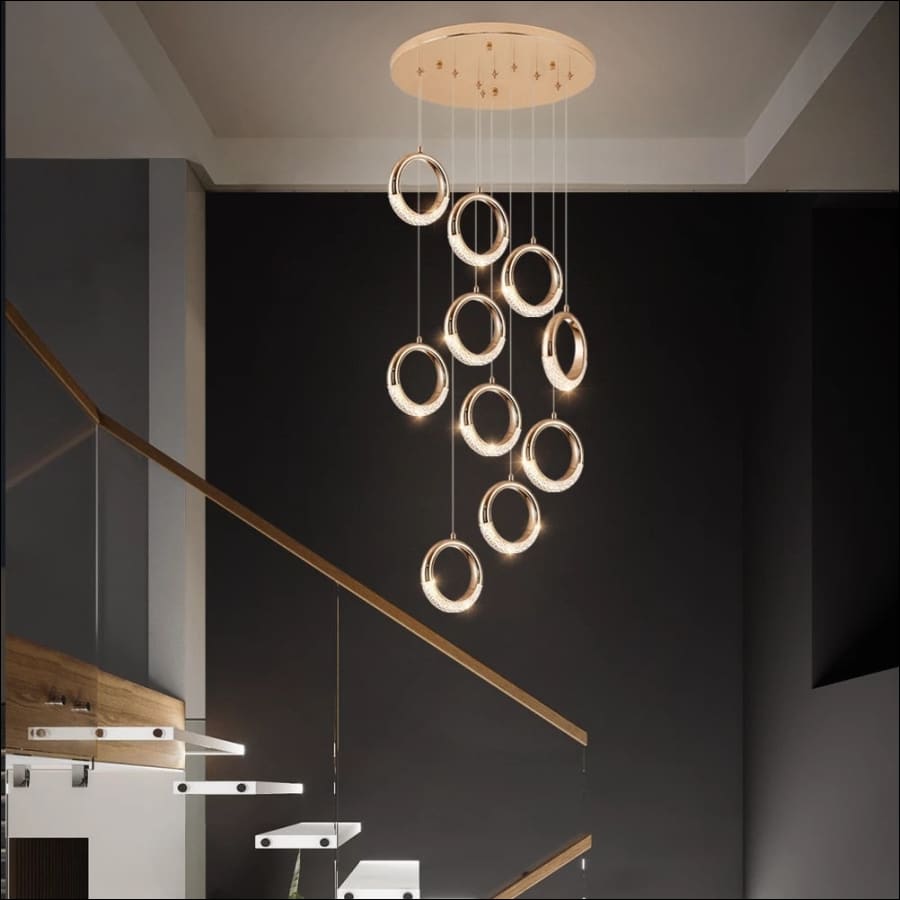 Crystal LED Circular Dangling Chandelier - crystal chandelier, entry way chandelier, stair way chandelier, statement chandelier, modern chandelier, unique chandelier - hausgem - united states - gold