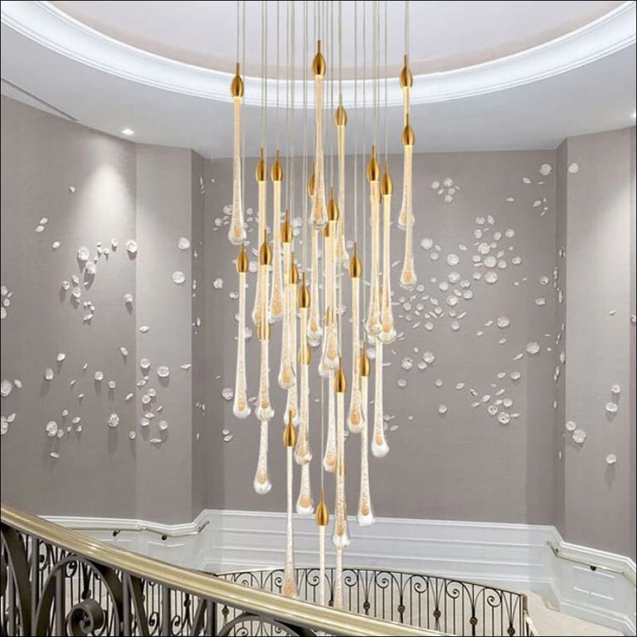 Crystal Rain Comet Chandelier - crystal chandelier, bedroom chandelier, stair way chandelier, entry way chandelier, living room chandelier, modern chandelier, unique chandelier - hausgem - united states - gold