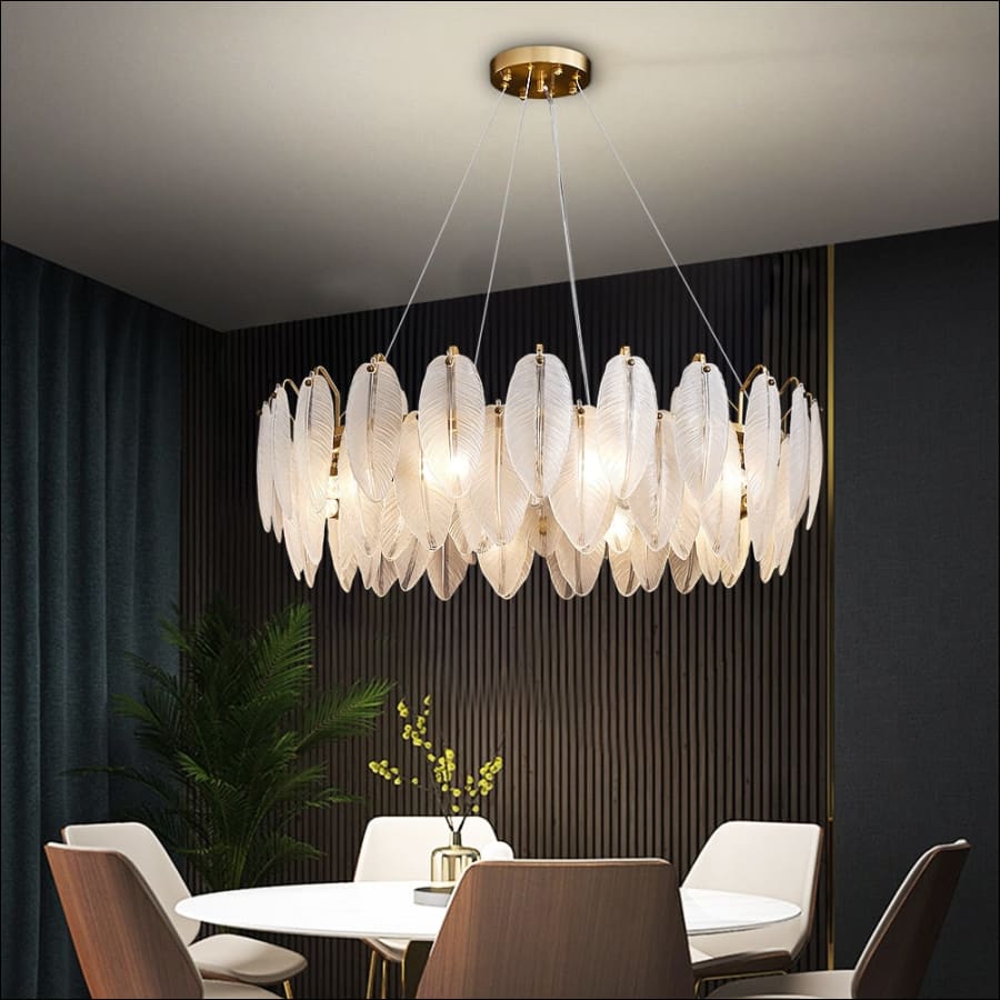 Nordic Glasses Feather Chandeliers Gold Luxury Led Round