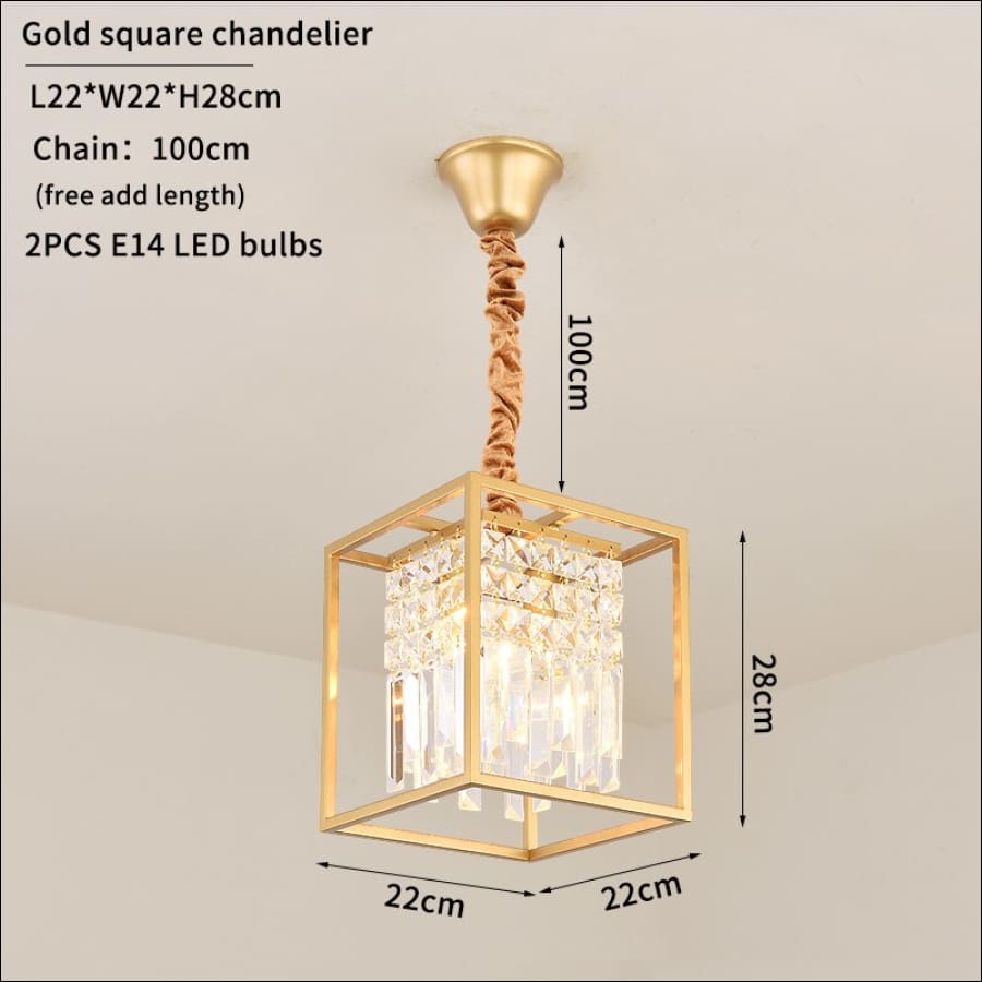 gold rim square Caged Light Chandelier- Kitchen Island Crystal Chandelier - hausgem - united states