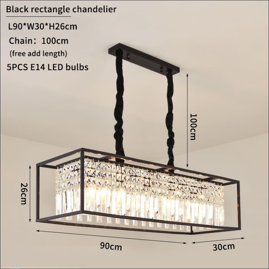 black rim rectangle Caged Light Chandelier- Kitchen Island Crystal Chandelier - hausgem - united states