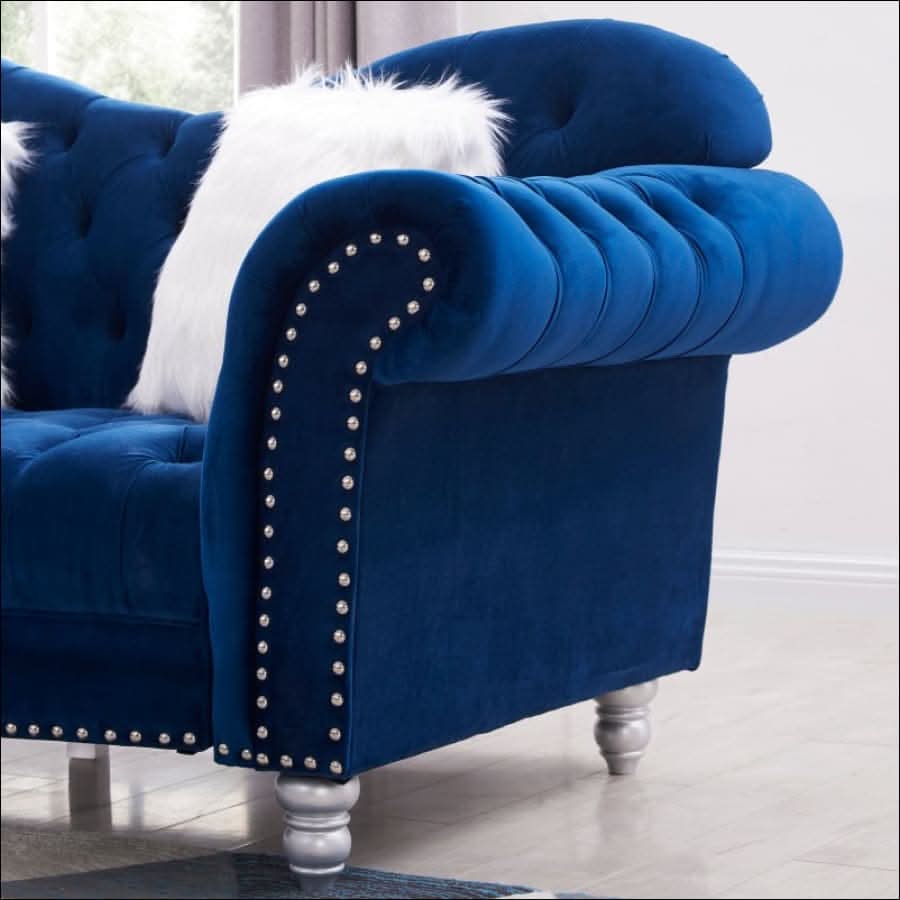 sofa - Opulent Art Deco Blue Velvet Sofa Set (3 Pieces) - hausgem
