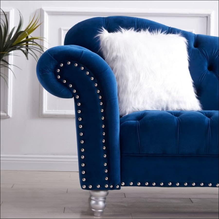 sofa - Opulent Art Deco Blue Velvet Sofa Set (3 Pieces) - hausgem
