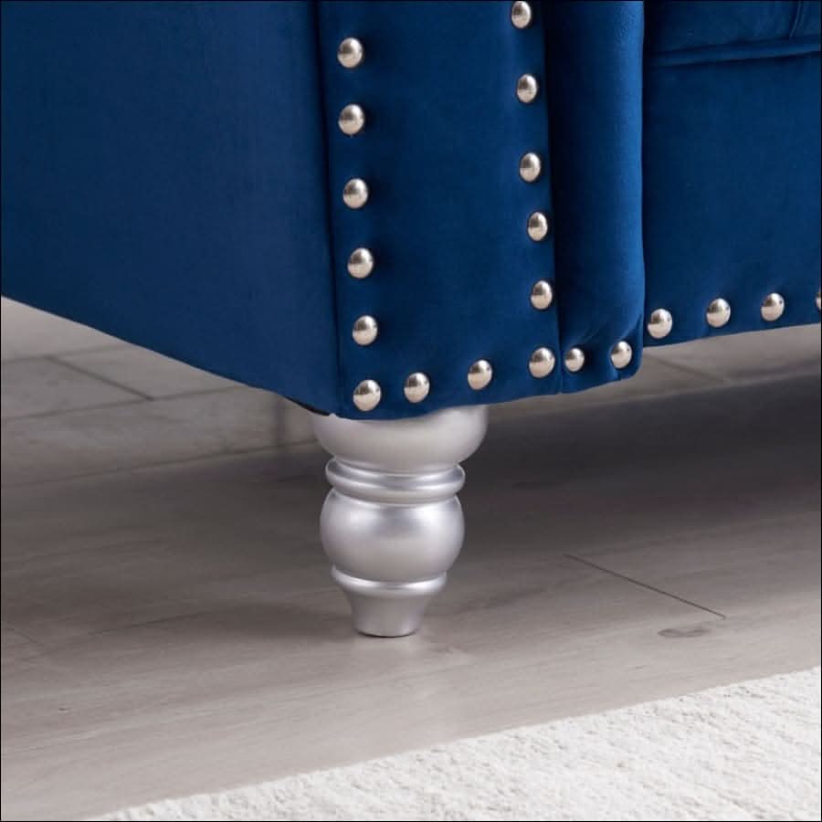 sofa - Opulent Art Deco Blue Velvet Sofa Set (3 Pieces) - hausgem