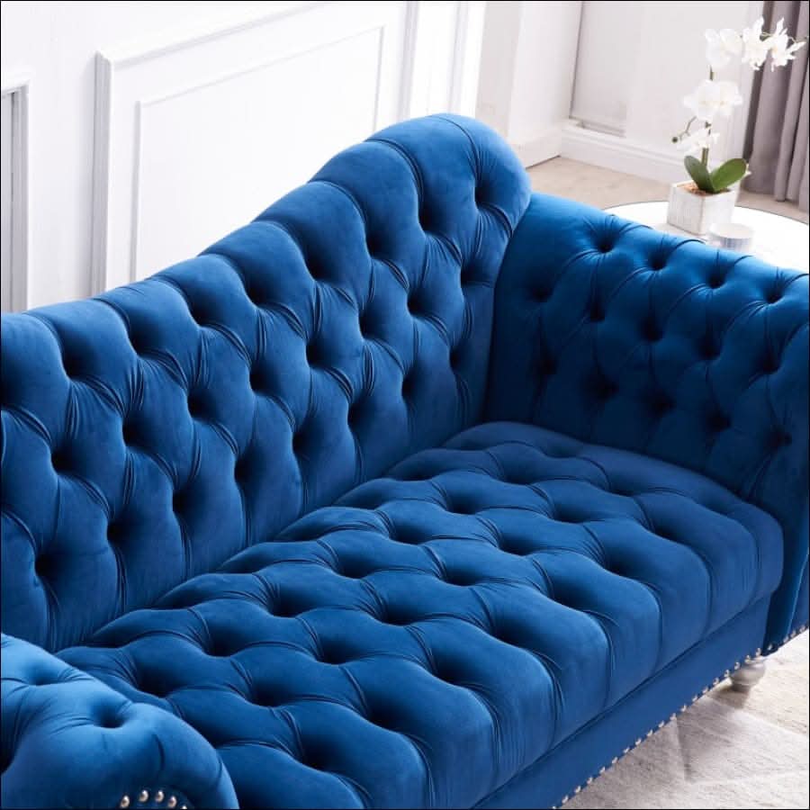 sofa - Opulent Art Deco Blue Velvet Sofa Set (3 Pieces) - hausgem