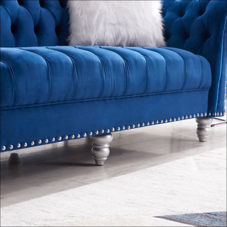 sofa - Opulent Art Deco Blue Velvet Sofa Set (3 Pieces) - hausgem