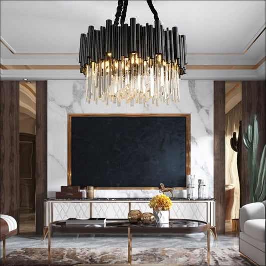 Round Black Crystal LED Chandelier - hausgem