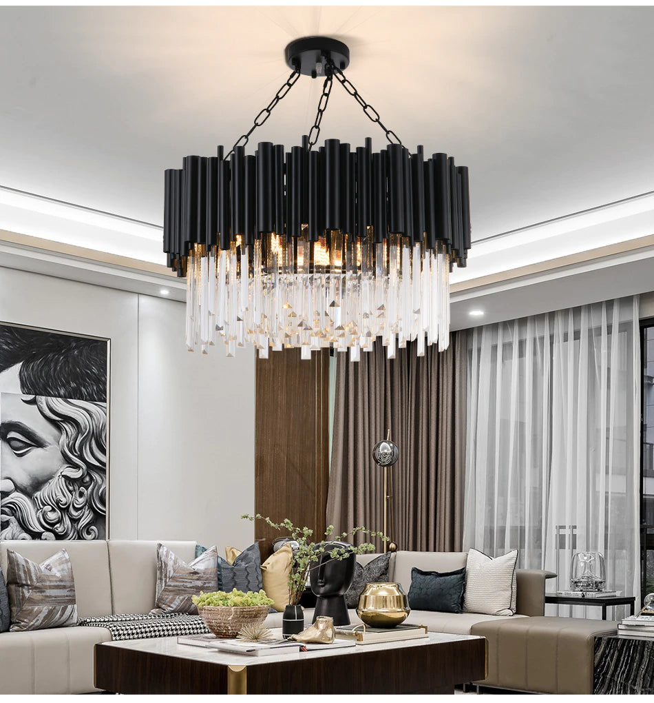 Round Black Crystal LED Chandelier - [product_category] - Chandelier - hausgem