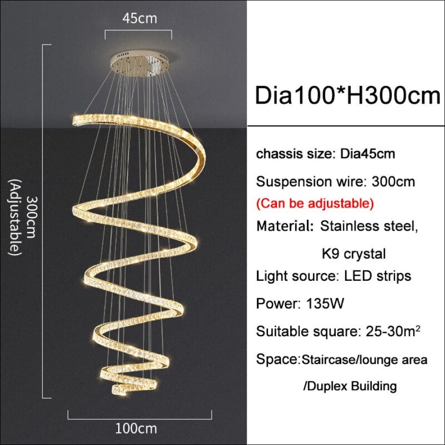 Spiral Stairway Chandelier - Dia100cm / Gold chandelier /