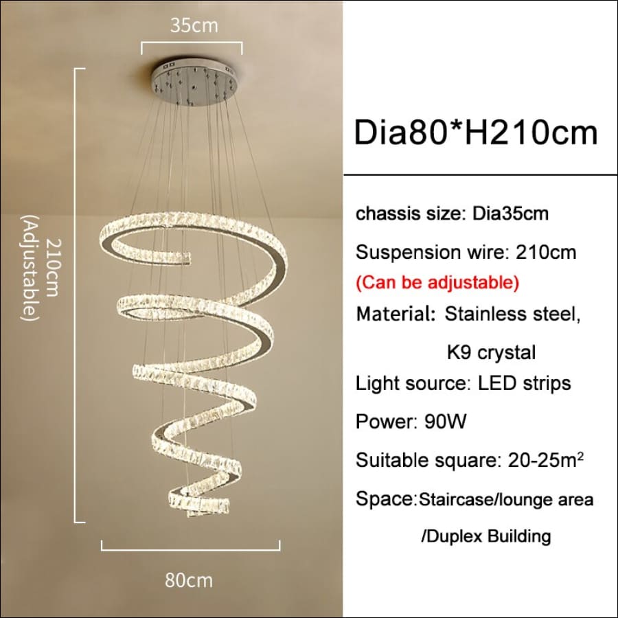 Spiral Stairway Chandelier - Dia80cm / Gold chandelier / Dim