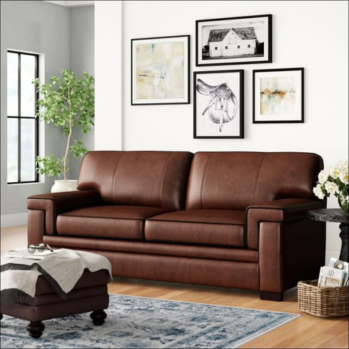 sofa - The Classic Traditional Brown Leather Wingback Sofa - hausgem