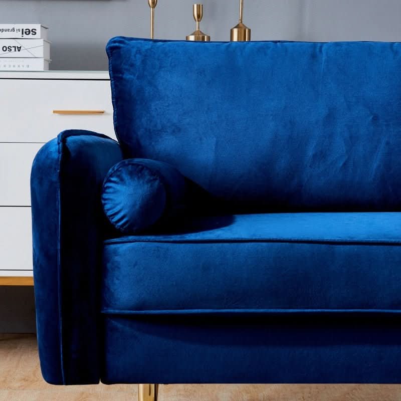 sofa - Three Piece Royal Blue Velvet Fabric Sofa Couch with Side Pockets - hausgem