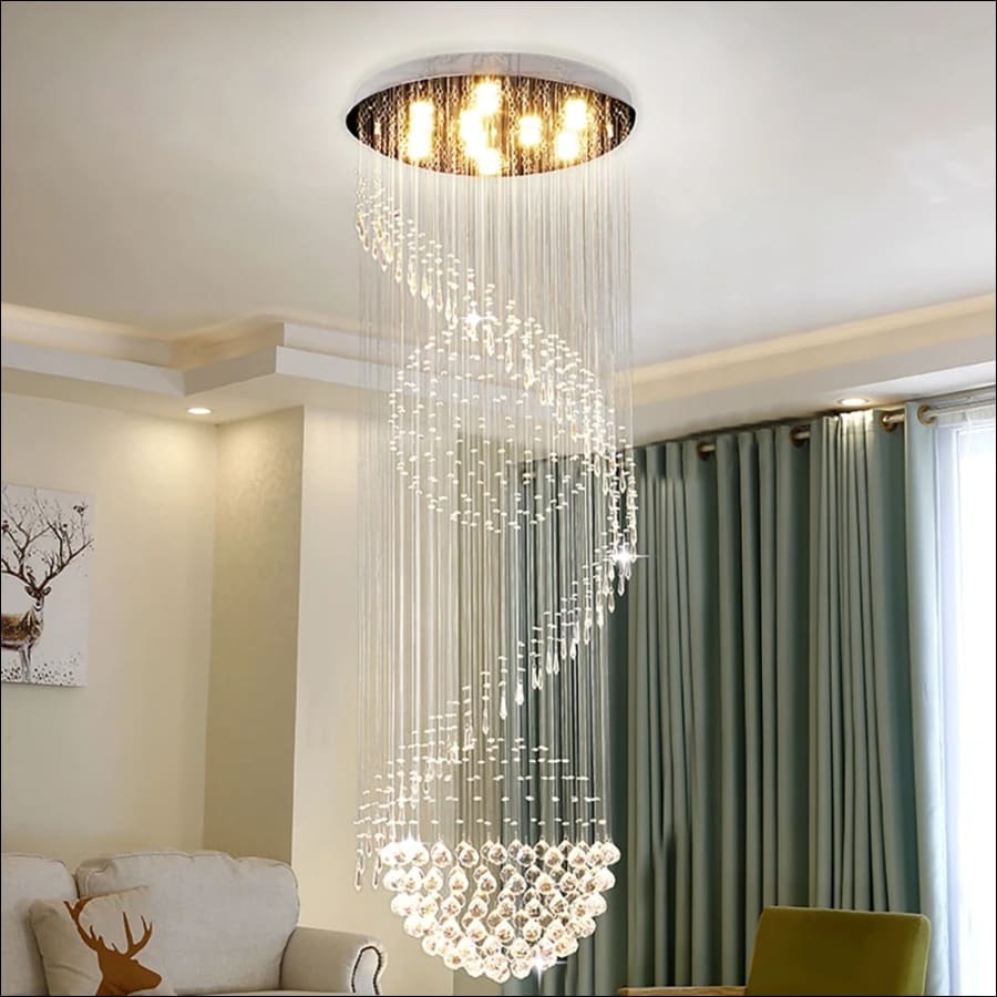 Yoogee Modern Large Crystal Chandelier Long Gold Stair Led